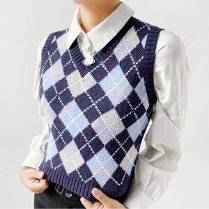 Hollister Blue Knit Sweater Vest size XS holiday ,